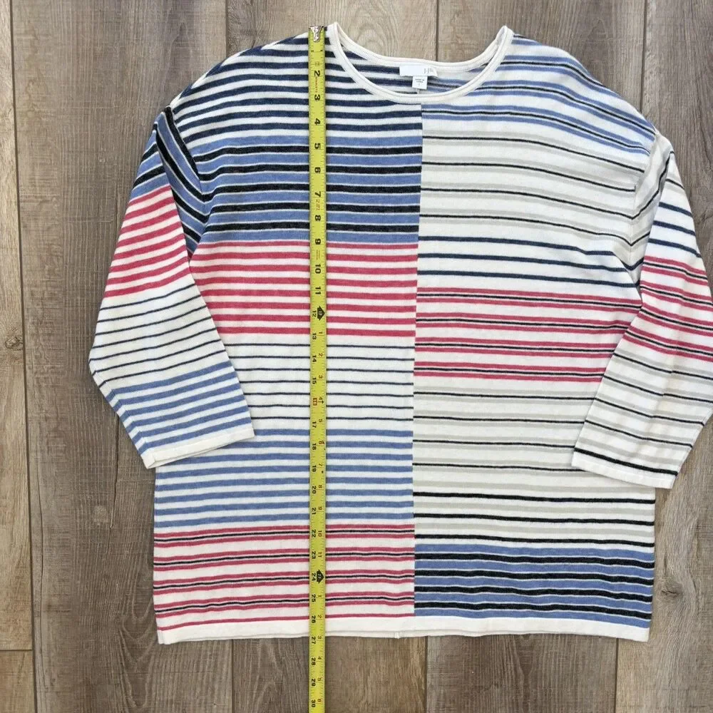 J.Jill Womens Striped Lightweight Sweater Size L Blue Red Coastal Classic USA - Picture 9 of 10
